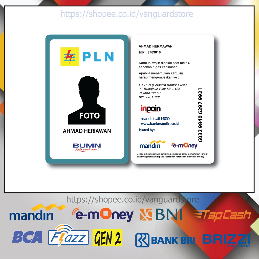 KARTU E MONEY E TOLL KARTU PT PLN MANDIRI ID CARD 15 EMONEY MANDIRI FLAZZ BCA TAPCASH BRIZZI-2 SISI