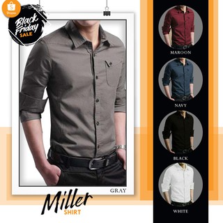 Jual HEM MILLER KEMEJA POLOS PRIA LENGAN PANJANG SLIMFIT KEMEJA KERJA