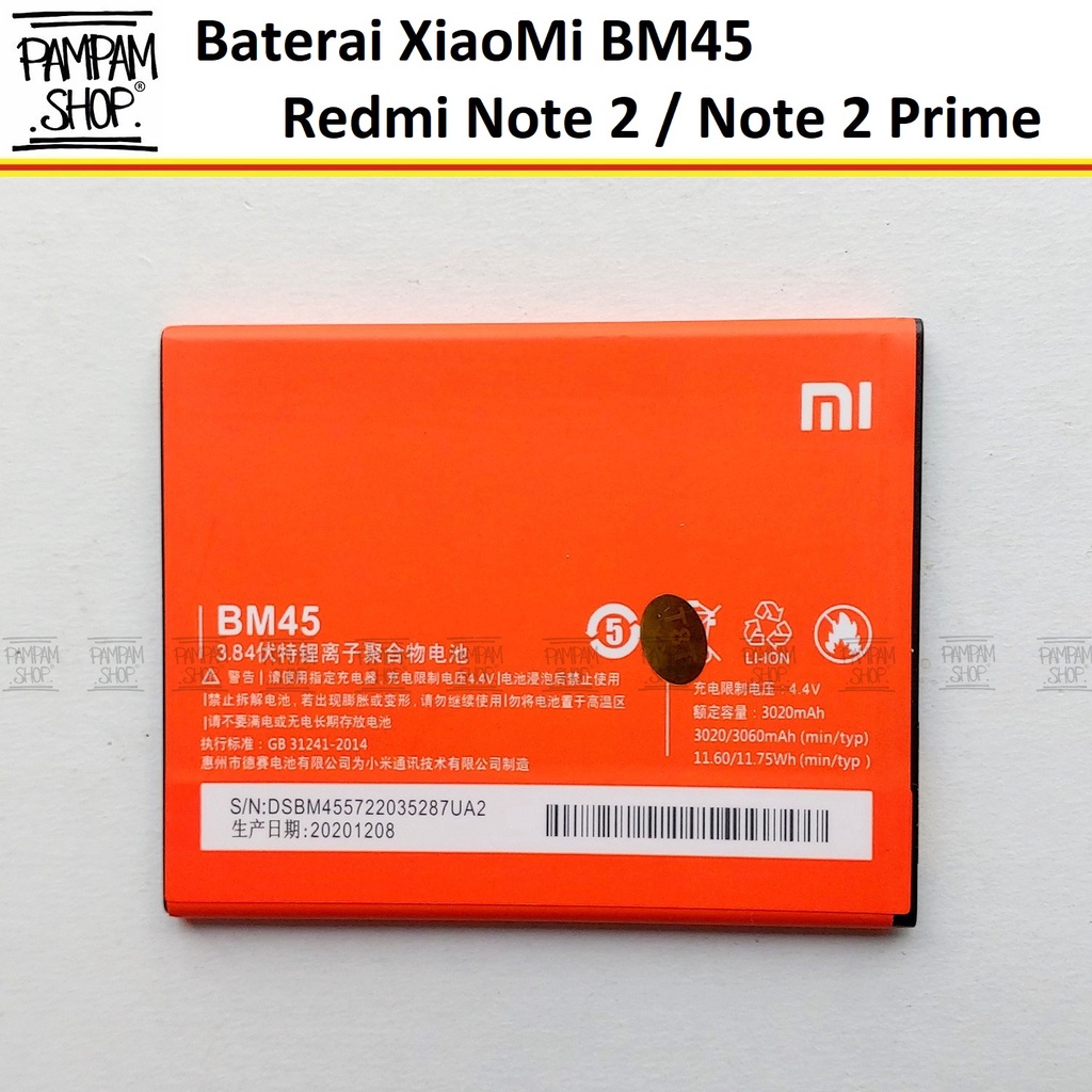 Baterai XiaoMi BM45 Redmi Note 2 Note 2 Prime Pro Batre Batrai Battery BM 45 Handphone HP Original Ori OEM