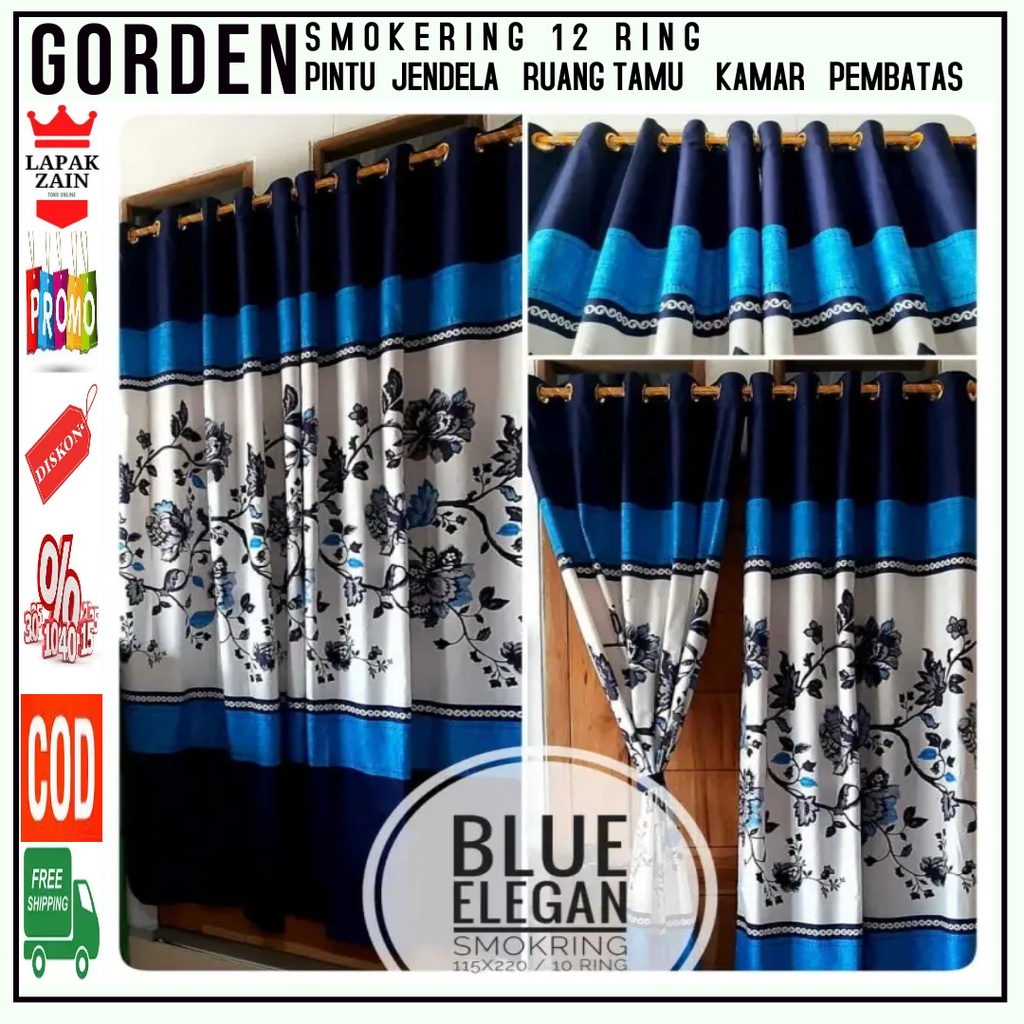 GORDEN JENDELA RUANG TAMU 1 SET GORDEN PINTU 12 RING UK 135X220 MOTIF CANTIK