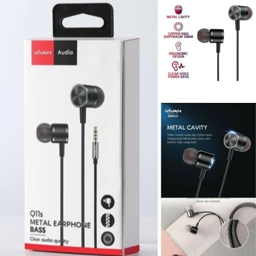 HEADSET EARPHONE VIVAN Q11S ERGONOMIC DESIGN METAL BASS MANTAP KALI