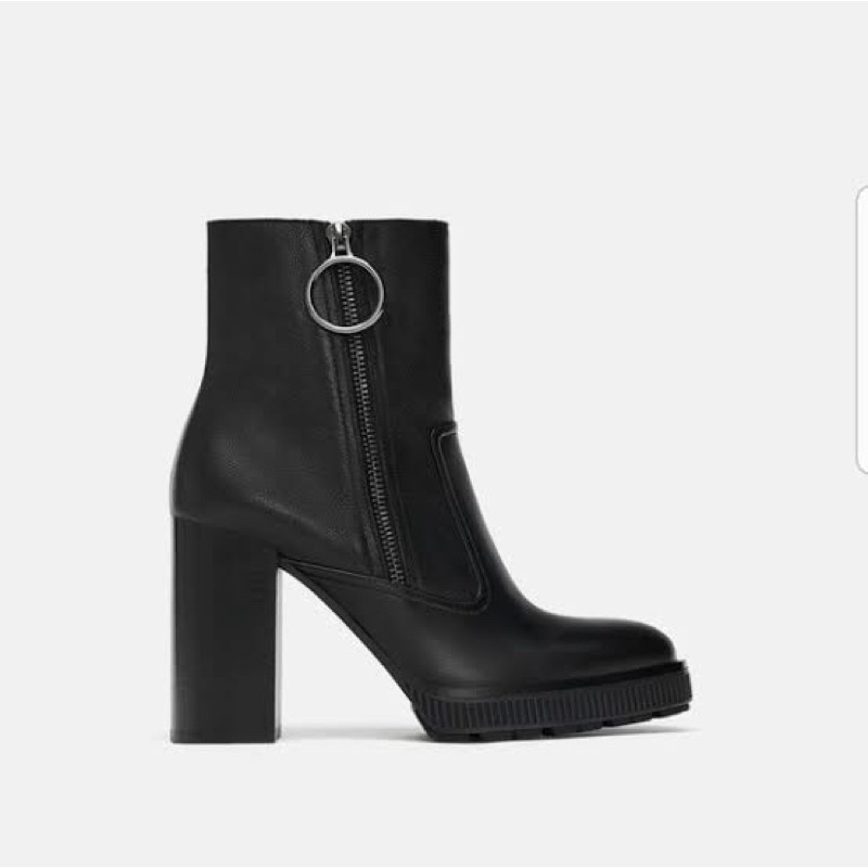 ZARA LEATHER ANKLE HEELS BLACK BOOTS W/ZIP (NEW ORIGINAL STORE)
