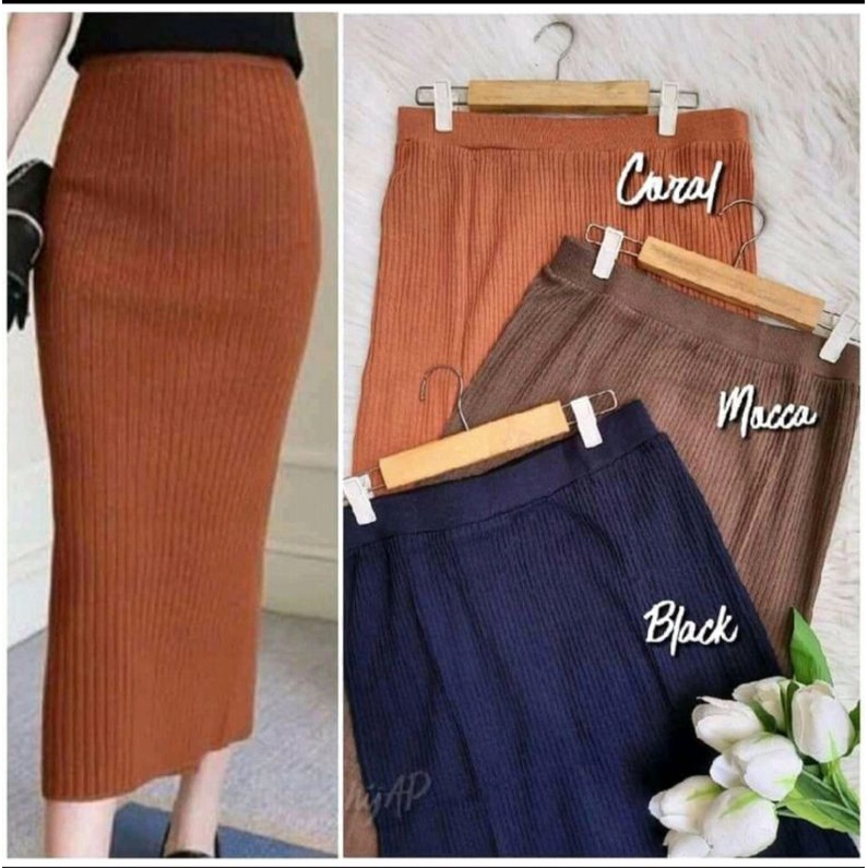 ROK PANJANG SPAN KNIT RAJUT IMPORT