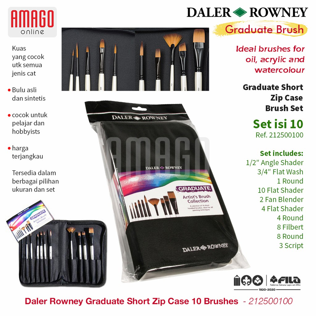 KUAS - DALER ROWNEY GRADUATE SHORT ZIP CASE 10 BRUSHES – 212500100