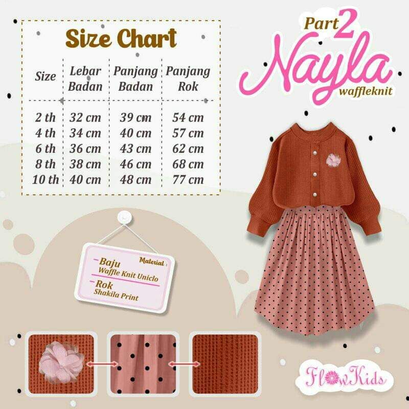 Set Rok Wafle Knit part 2 Nayla Kids Polos mix Shakilla Print dotty 2-110tn/ Set Rok  Cewek