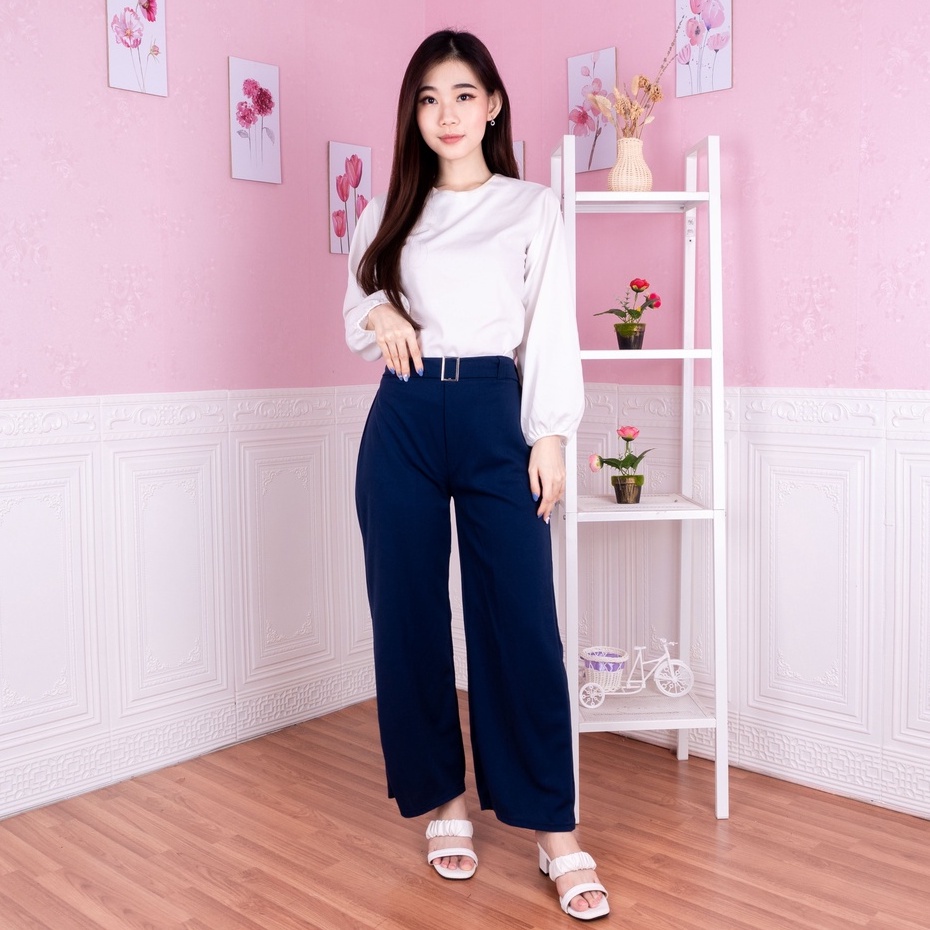 KULOT KISHA BELT  CELANA WANITA / Basic Long Pant Kisha Belt Cullote Pants