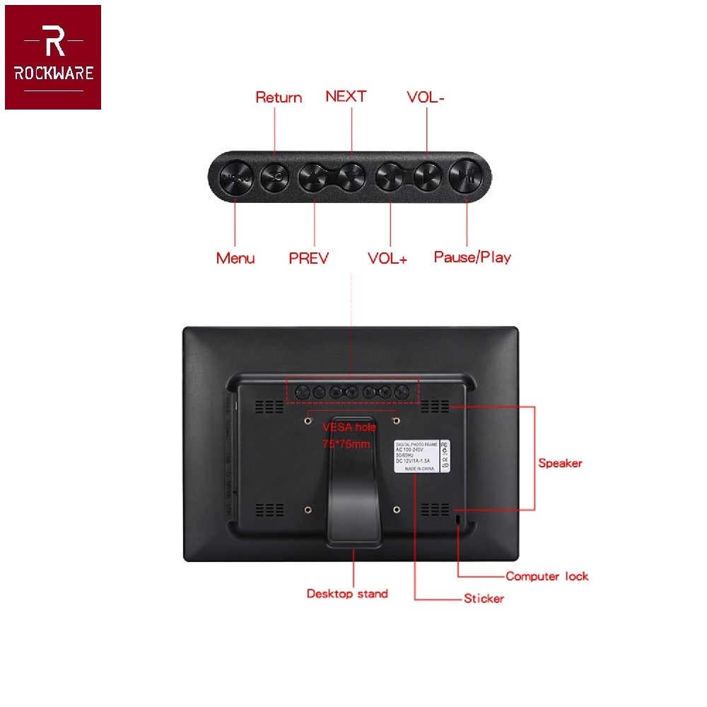 ROCKWARE RW-SJD1203 - 12 inch Digital Photo Frame - Frame Foto Digital