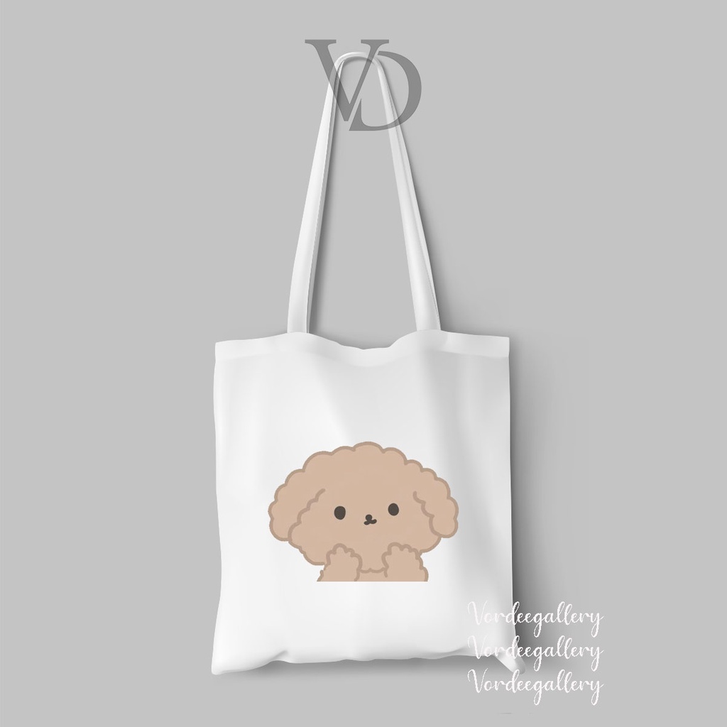 tote bag kanvas gambar puppy cute / tas korea lucu gambar anjing