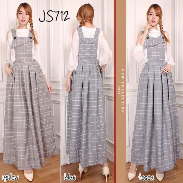 TERBARU       Jumpsuit Muslim overall jumpsuit rok panjang kotak baju kodok tunik