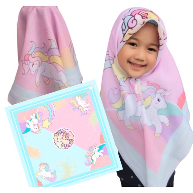 VOAL PRINTING ANAK MOTIF KUDAPONY , HIJAB ANAK , HIJAB KARAKTER LUCU , JILBAB ANAK , KERUDUNG ANAK