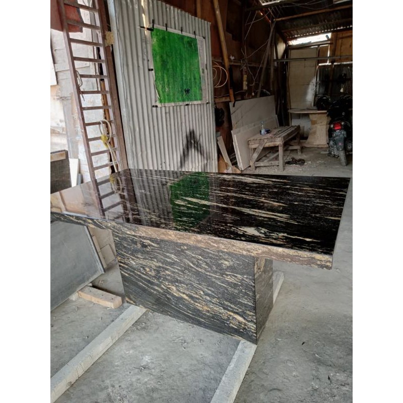 meja makan granit titanium gold / meja makan marmer granit