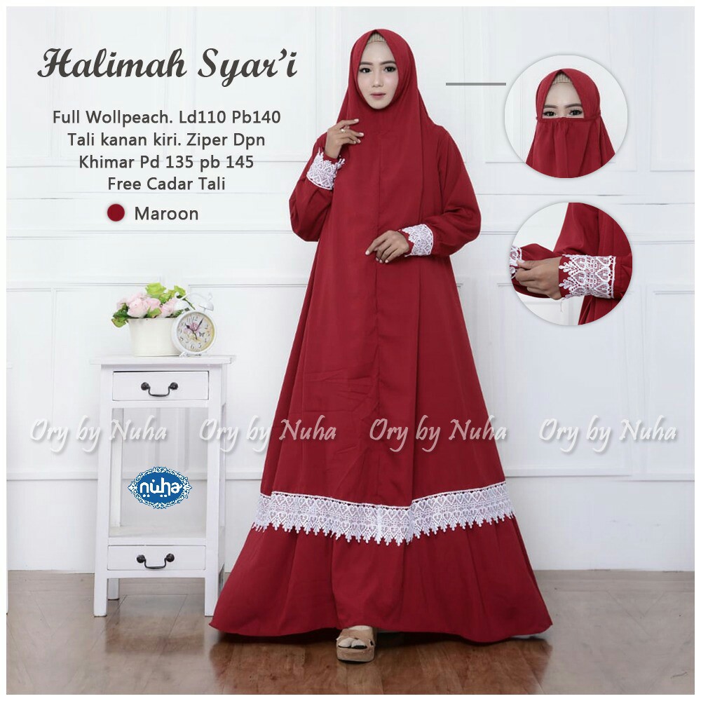 Gamis Syari Halimah / Gamis Free Cadar Tali