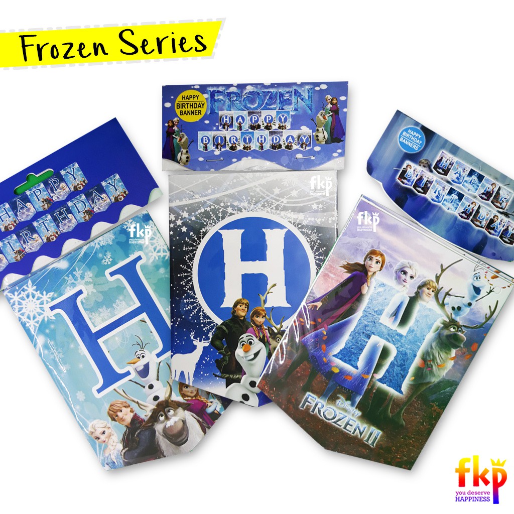 FUN KIDS PARTY Banner HBD Frozen / Bunting Flag Karakter Frozen / Banner Ultah Olaf Elsa Anna
