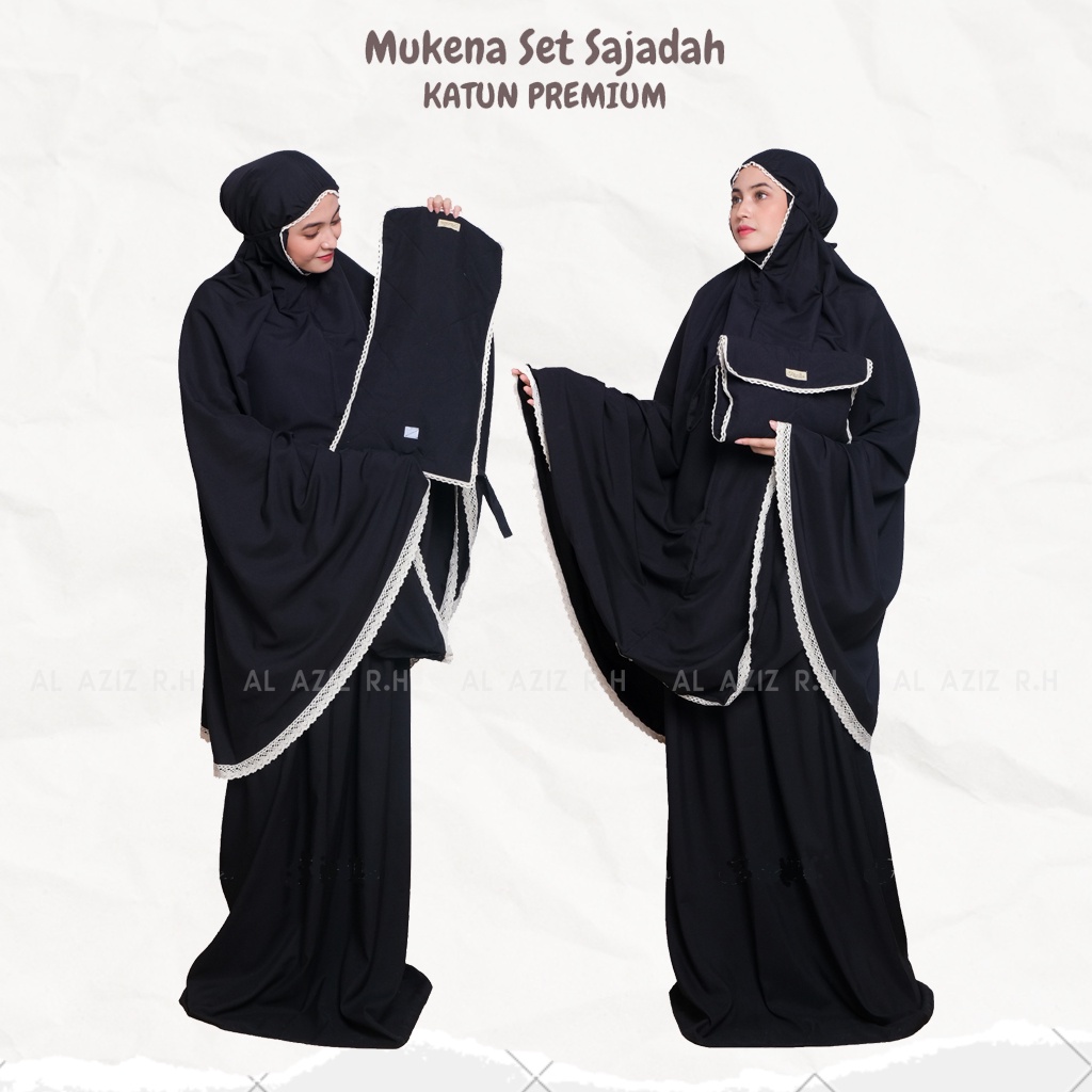 Mukena Dewasa Hitam Polos Zayna Tas Set Sajadah Jumbo