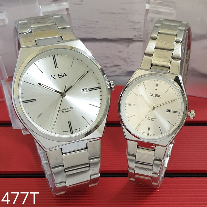 JAM TANGAN COUPLE ALBA RANTAI PREMIUM TANGGAL AKTIF ANTI AIR