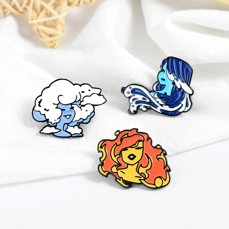 3pcs / Set Bros Pin Enamel Desain Kartun Dewi Element Untuk Kerah Pakaian