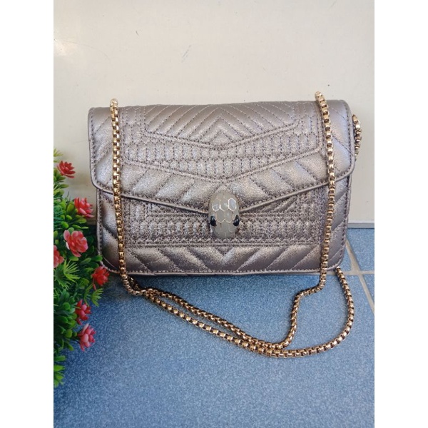 TAS SLING RANTAI ABU KULIT,  PRELOVED SLING RANTAI,  TAS SLING KULIT,  PRELOVED SLING KULIT