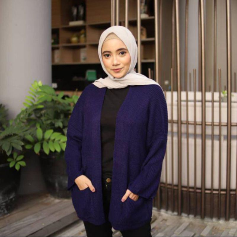 OVERSIZE LAVELLA PREMIUM CARDIGAN RAJUT TEBAL-Navy
