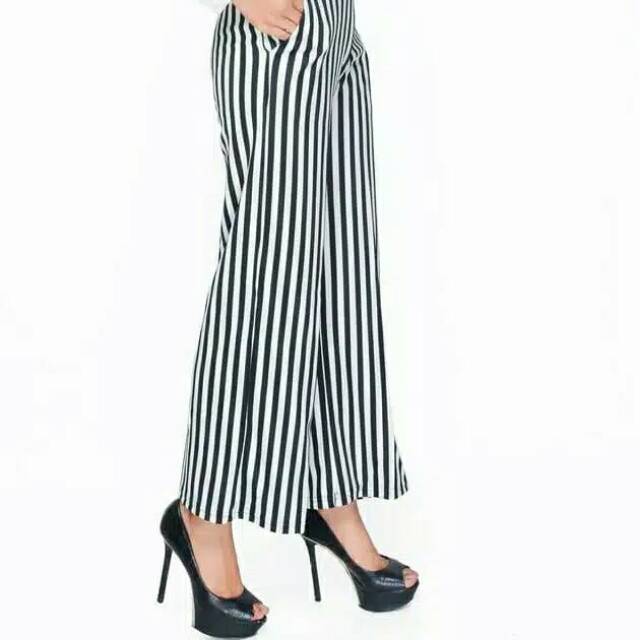 Termurah!!! Kulot panjang crepe Jersey motif garis garis salur-1
