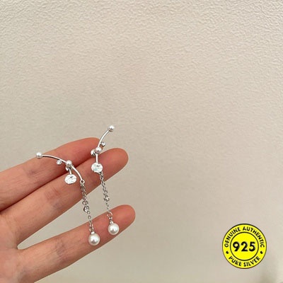 Anting Rumbai Mutiara Bahan Sterling Silver Gaya Retro Perancis Untuk Musim Panas