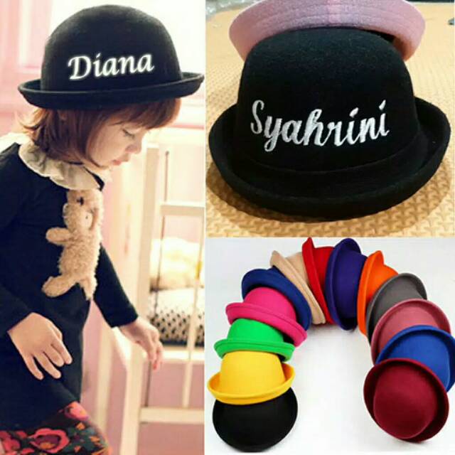 Topi Bowler anak topi caplin Bebas Bordir nama