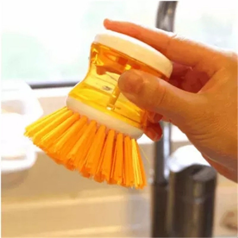 1Pc Kitchen Hydraulic Washing Brush / Liquids Soap Dispenser /Dish Bowl Cleaning Brushes With  Liquid Soap Dispenser