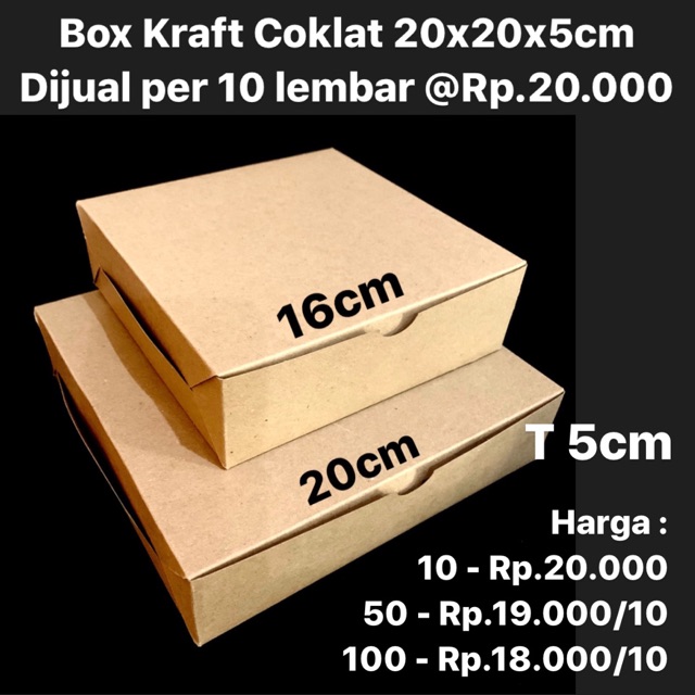 

Box Kraft Coklat 20x20x5cm Dijual per 10 lembar
