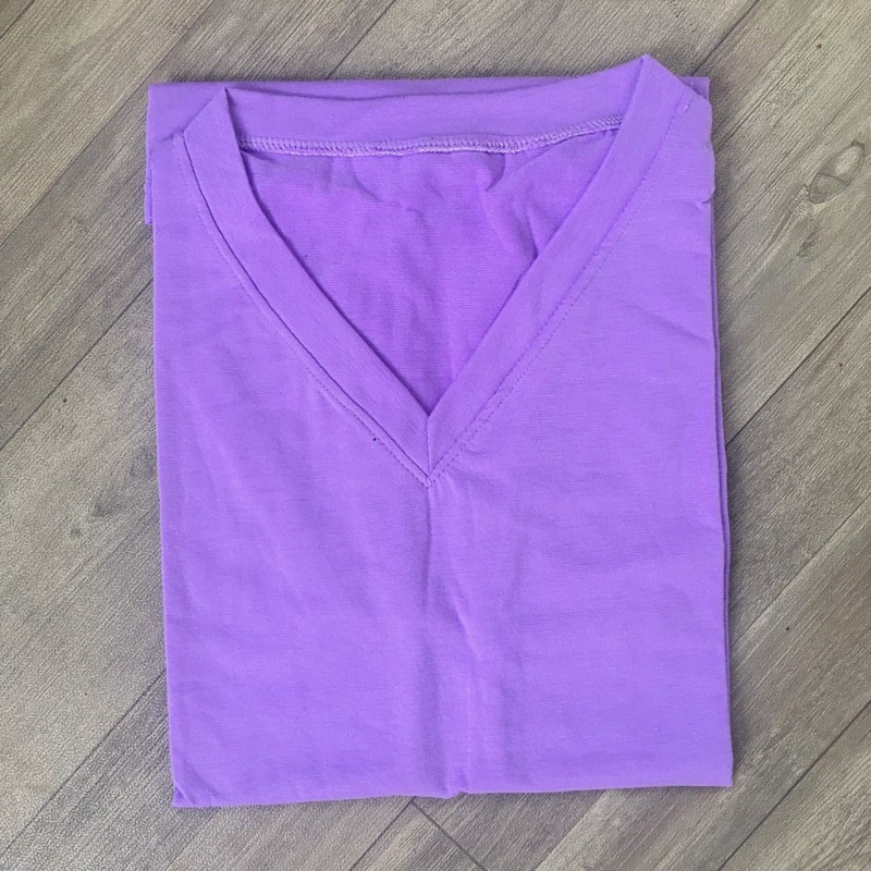 [COD] Kaos polos wanita lengan pendek Oversize Jumbo Murah V neck - by.Nyaman_Kaosan-*Pendek , Lilac