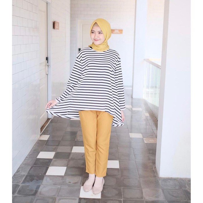 grosir fashion jakarta - baju wanita size jumbo TUNIK UMBRELLA salur -