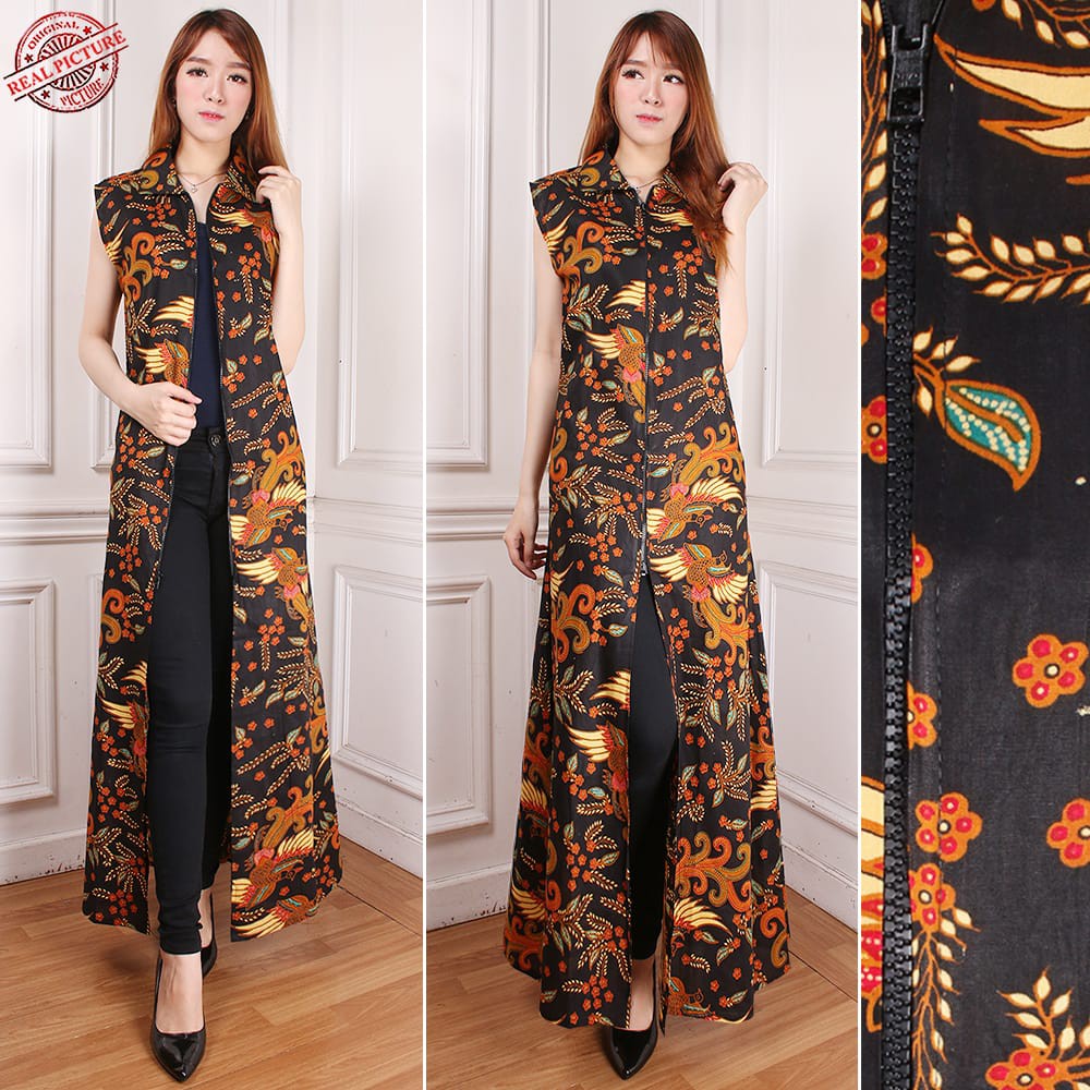 Gamis Maxi Dress Alayya Cardigan Rompi Long Dress Terusan Outer Blazer Batik Wanita All Size