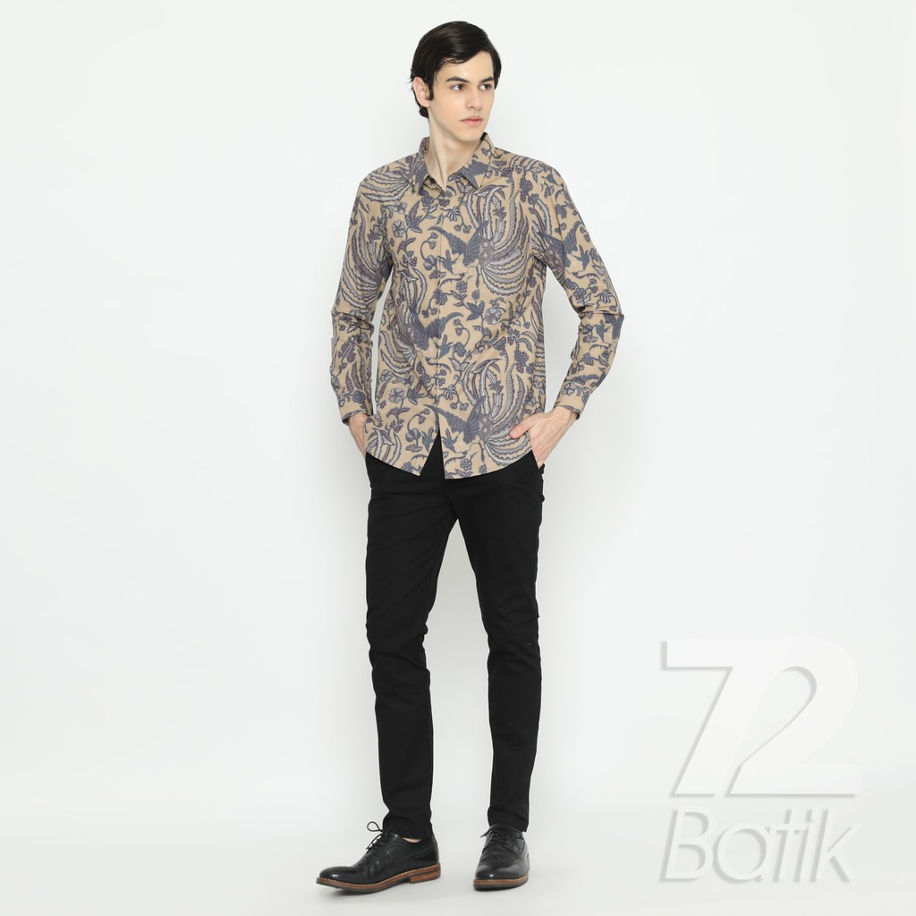 KEMEJA BATIK PRIA Lengan Panjang Slimfit Premium Motif Burung Phoenix Cream Krem 729103 Cap 72 - Baju Kemeja Atasan Pakaian Setelan Batik Pria Cowok Laki Laki Remaja Keluarga Kantor Lengan Panjang Modern Slimfit Slim Fit Premium Kekinian