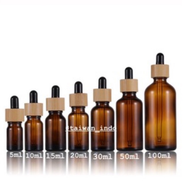 Botol Pipet Kaca Amber Frosted TEBAL Tutup Motif Kayu 5ml 10ml Botol Kaca Serum Essential Oil