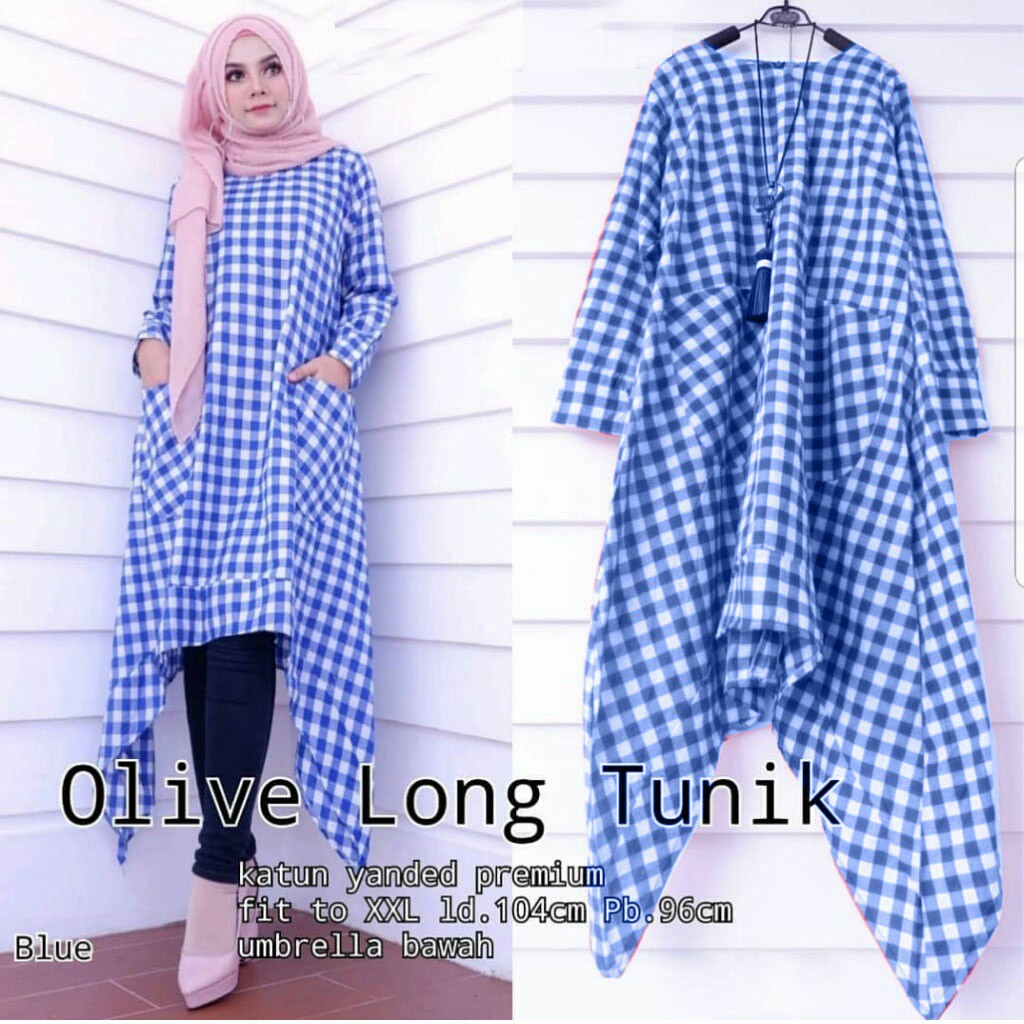 FWG - TUNIK OLIVE LONG / TUNIK KOTAK PANJANG / GAMIS / HIJAB WANITA