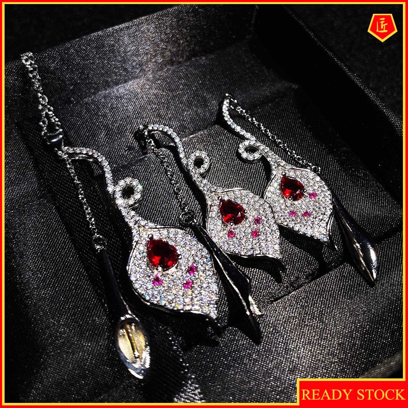 [Ready Stock]New Creative Diamond Common Calla Necklace Two-Color Earrings Set