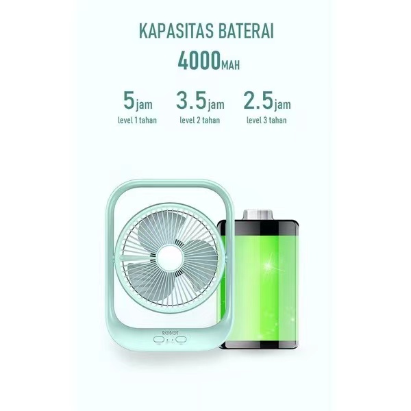 ROBOT RT-BF13 Portable Fan 4000mAh Kipas Angin Rotatable 300° 7inch LED Garansi Original Resmi