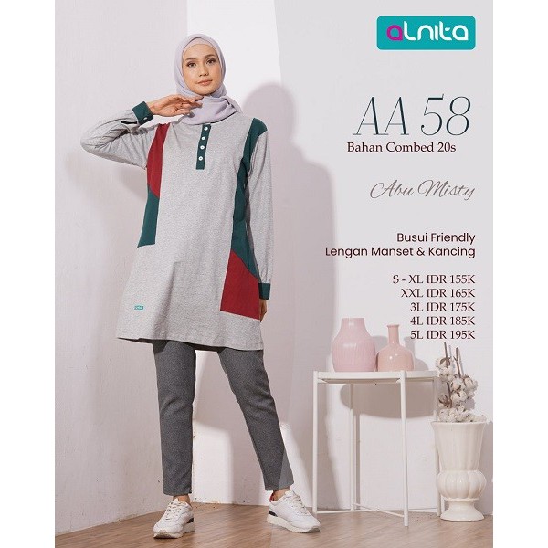 BAJU ATASAN ALNITA WANITA MUSLIMAH  TUNIK BAHAN COMBED BUSUI TERBARU//AA 058 S/M/L/XL