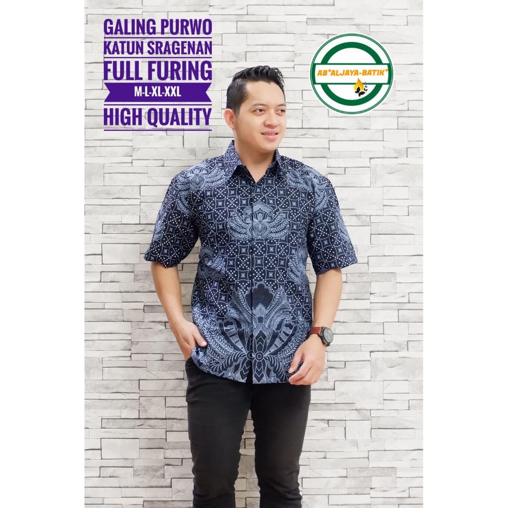 GALING PURWO Kemeja Batik Pria Lengan Pendek Katun Halus FULL FURING Batik Aljaya