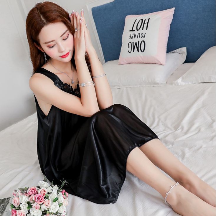 BV.ID BT005 Baju Daster Satin Silk Pakaian Tidur Wanita Dress Renda Brukat Import