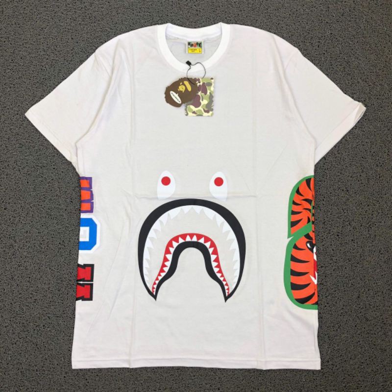 Kaos Tshirt A BATHING APE BAPE WGM SHARK FACE WHITE AUTHENTIC ORIGINAL
