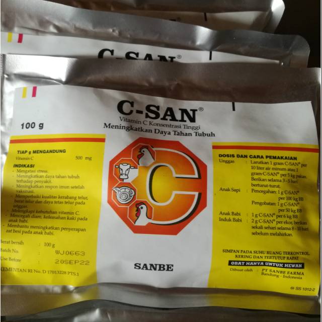 C-SAN 100 gram Vitamin C Hewan Ternak Sapi Kambing Domba Unggas Ayam Konsentrasi Tinggi Sanbe