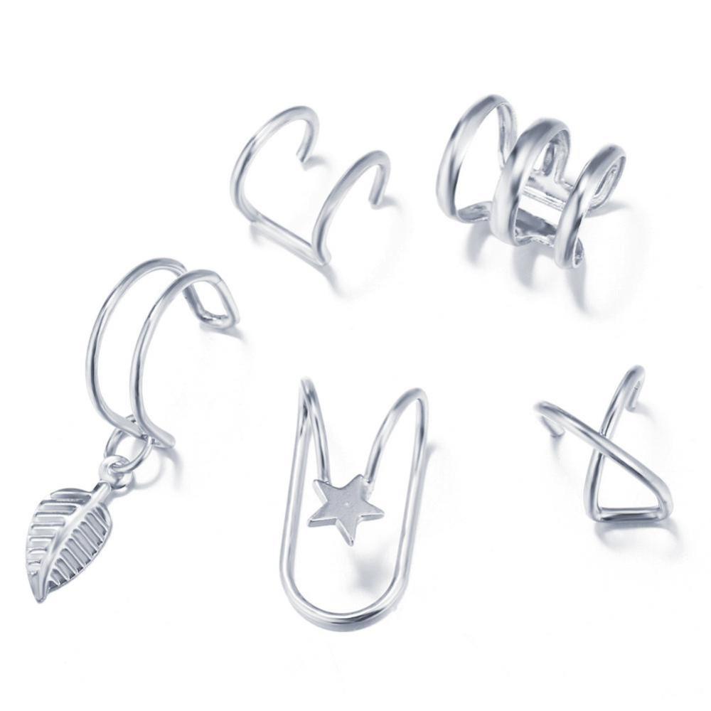 Timekey 5Pcs / Set Anting Klip Tanpa Tindik Desain Hollow Kreatif Untuk Wanita A4K6