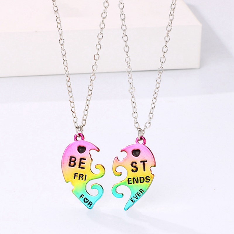 2pcs / Set Kalung Persahabatan Bentuk Hati 3 Warna Untuk Wanita