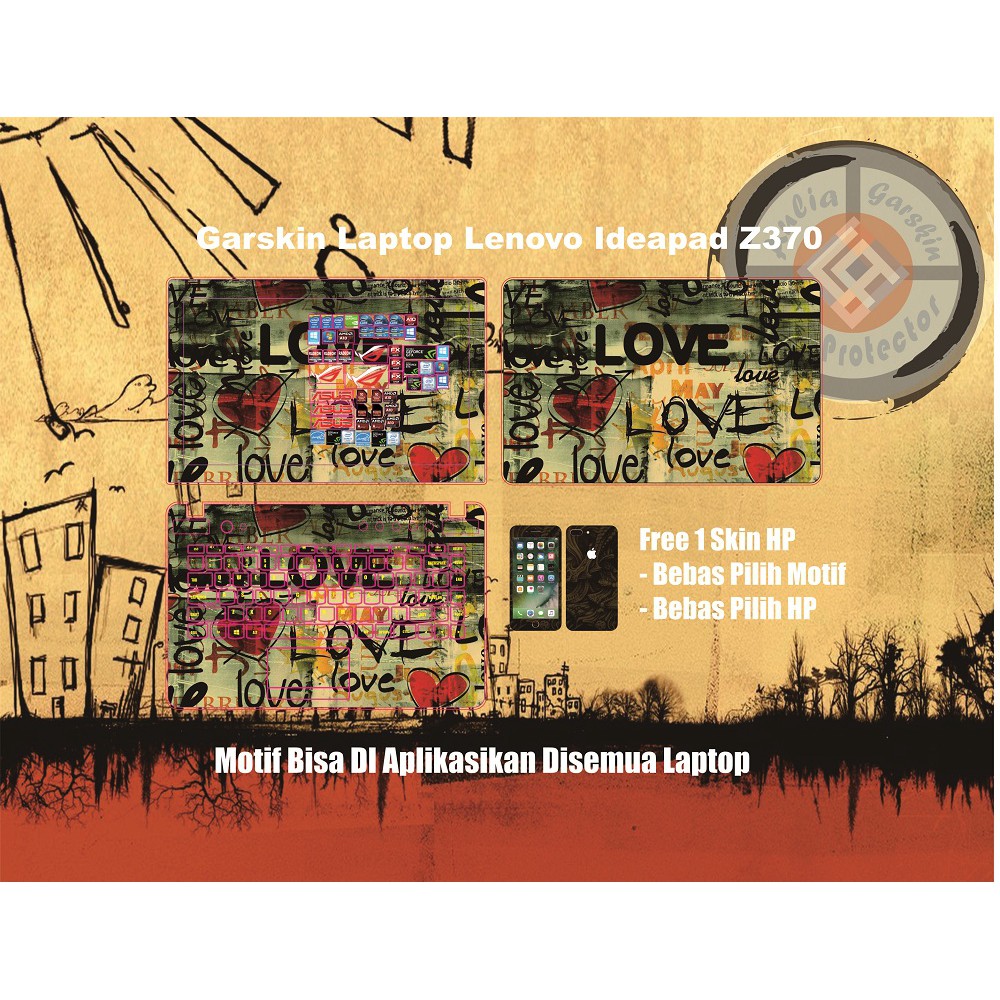 Garskin Laptop Lenovo Ideapad Z370 motif Love - Free custom Motif