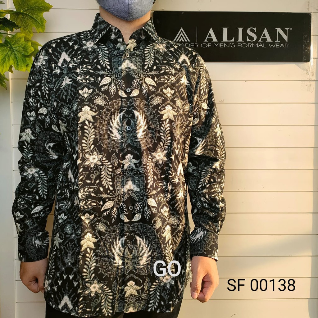 gof ALISAN KEMEJA Pakaian Pria Hem Kemeja Batik Kombinasi Lengan Panjang Original Bagus Full Print