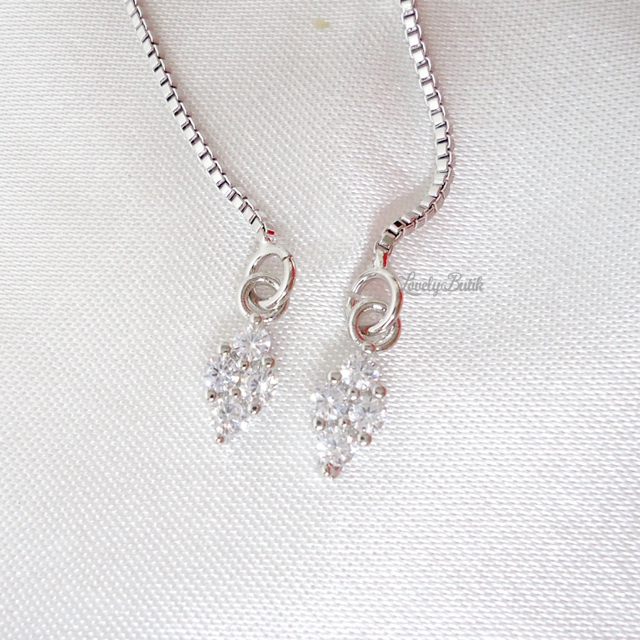 Lovelybutik - Anting Serut Xuping J4ne Anting-Anting Panjang Rumbai Rantai Permata Silver Garis Telinga Wanita