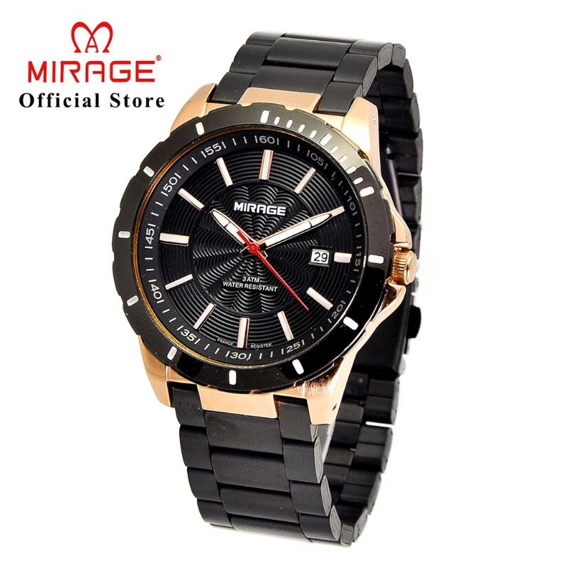 +MIRAGE Jam Tangan Pria Mirage 8549 Black Rosegold Original