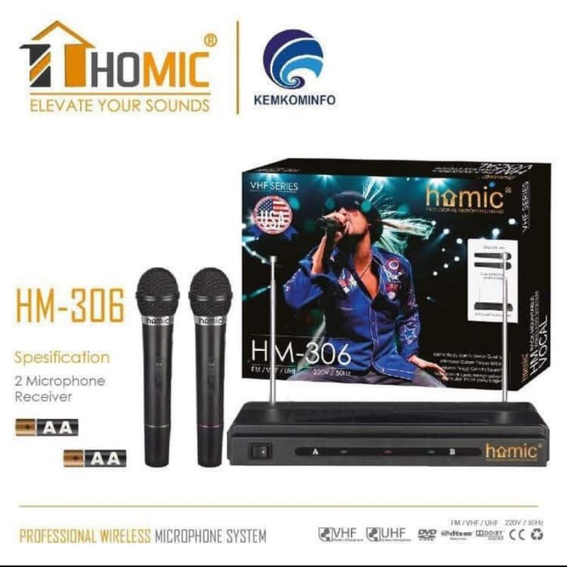 Mic Wireless Double Homic HM 306 Microphone Wireless Double HM-306
