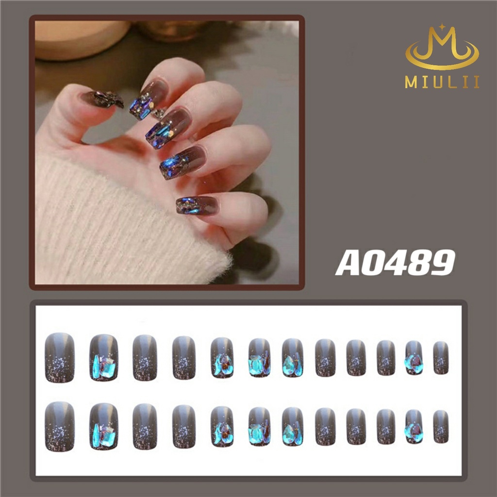 MIULII / KUKU PALSU  A0489  / 24PCS / 3D / NAIL ART / PREMIUM / CUTE / BIRU / FREE LEM JELLY / KUTEK