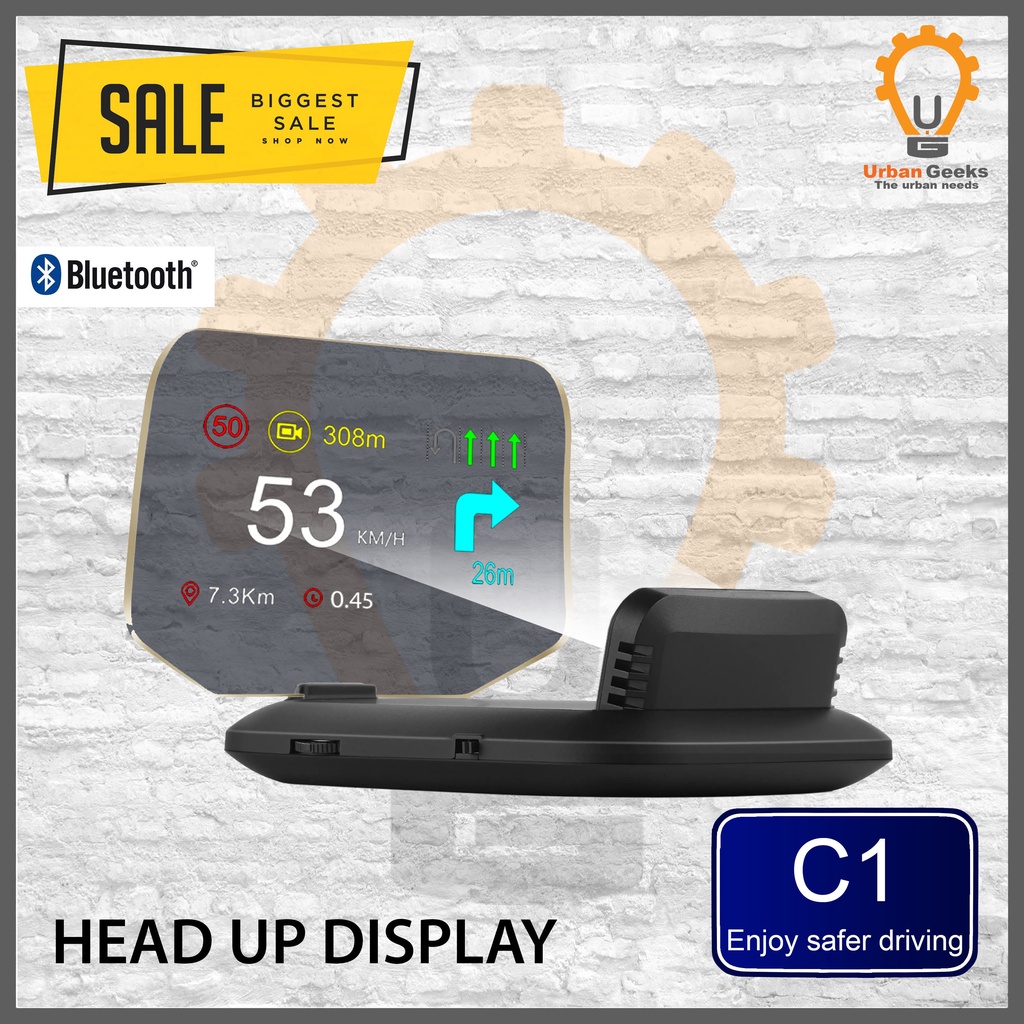 Head Up Display Bluetooth HUD OBD2 GPS Navigator Speedometer Digital C1-BT