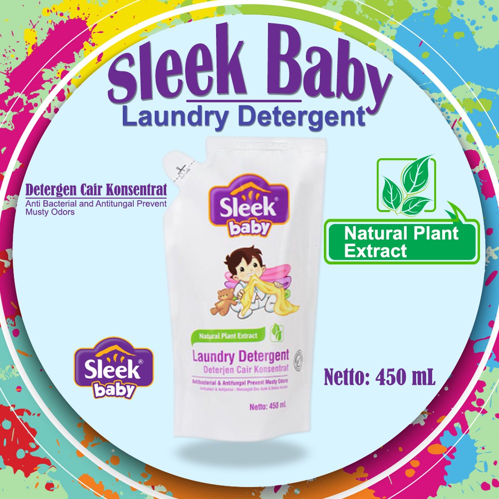 450 ML (Pouch) Sleek Baby LAUNDRY DETERGENT / Paket Spesial Deterjen Cair Konsentrat sabun cuci baju bayi refill